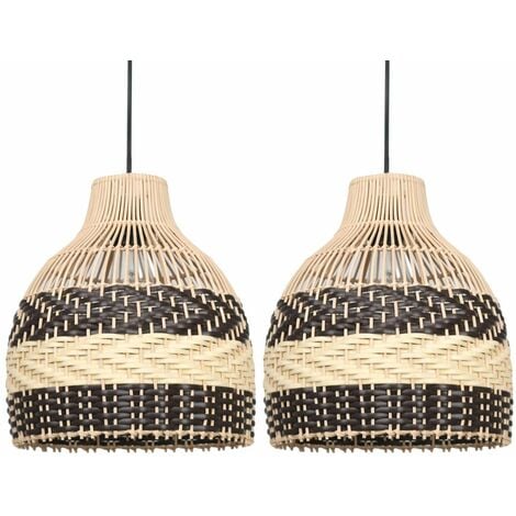 FIRST CHOICE LIGHTING Set of 2 Tanya - Natural Rattan Mix Pendant Lightshades