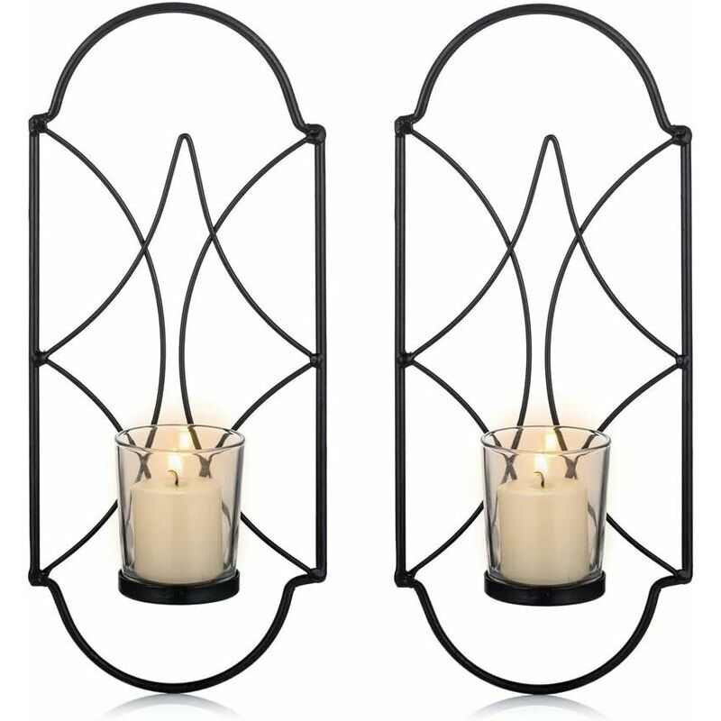 Set Of 2 Tealight Holders Metal Wall Mounted Candle Holder, Candle Holder For Wall Bedroom Bathroom Living Room Decoration, Black12.529.5Cm - Alwaysh
