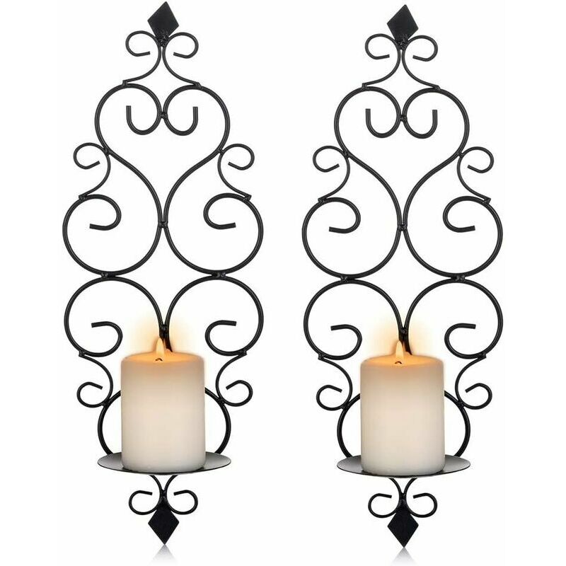 Set Of 2 Tealight Holders Metal Wall Mounted Candle Holders, Candle Holder For Wall Bedroom Bathroom Living Room Decoration, Black
