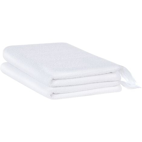 Set of 2 Terry Cotton Polyester Bath Sheets Towels Soft Tassels White Atiu