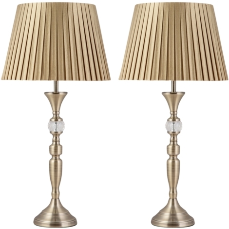 Set Of 2 Traditional Antique Brass Jewelled Table Lamps With