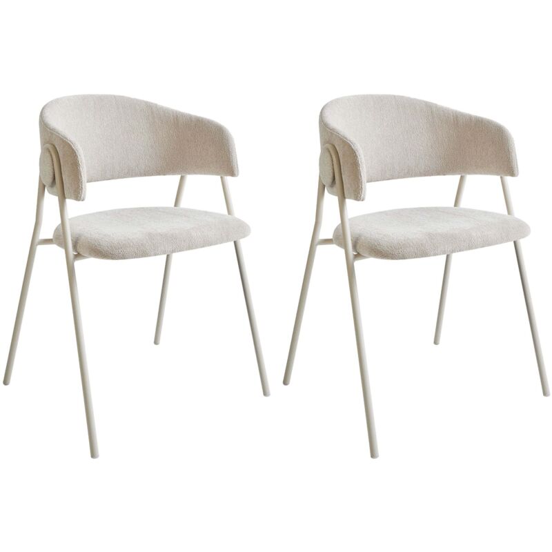 Beliani Set Of 2 Dining Chairs Alanson Chenille Light Beige