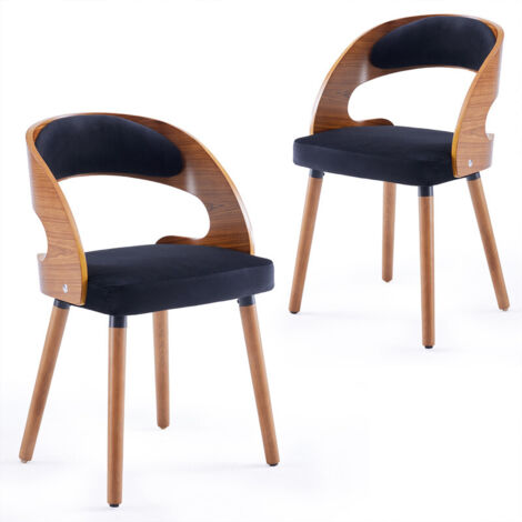 Set of 2 Upholstered Dining Chairs with Wood Legs and Back for Living Room and Dining Room, Black