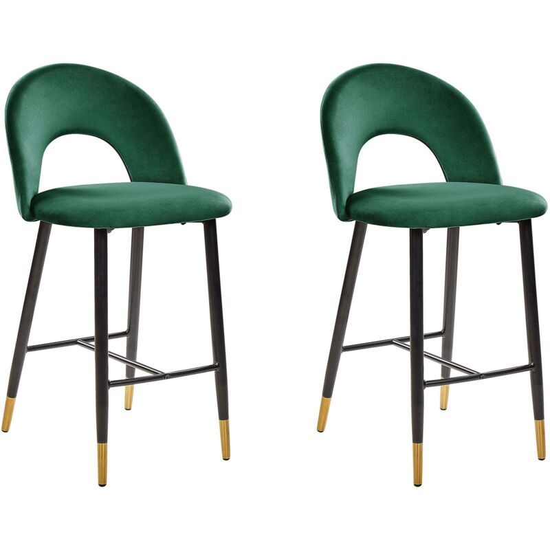 Beliani Set Of 2 Bar Chairs Falton Velvet Emerald Green