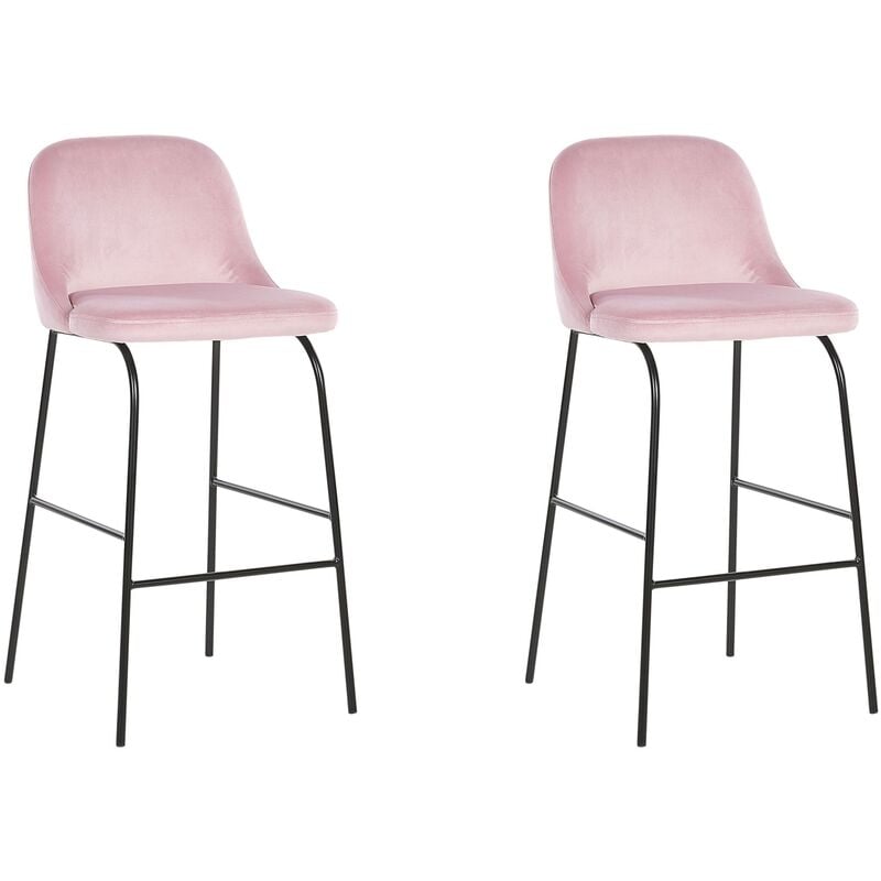 Modern Bar Chairs Set of 2 Padded Seat Velvet Upholstery Metal Legs Pink Nekoma