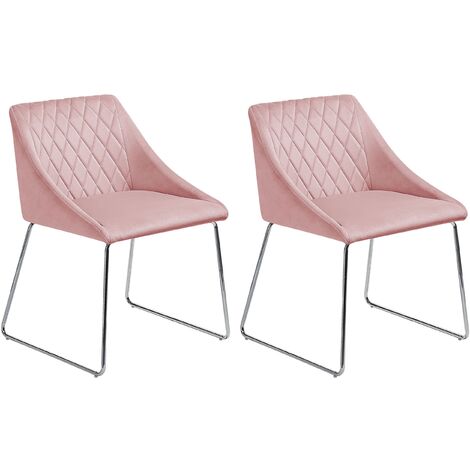 Set of 2 Velvet Dining Chair Retro Metal Sled Base Living Room Pink Arcata - Pink