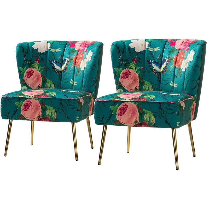 Set of 2 Fabric Dining Chair Upholstered Vanity Chair Kitchen Accent Chair with Metal Legs for Dining Room Living Room Bedroom, Blue