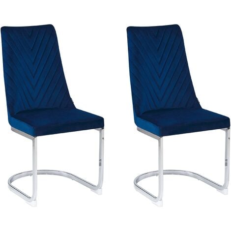 Set of 2 Velvet Dining Chairs Armless High Back Cantilever Chairs Blue Altoona - Blue