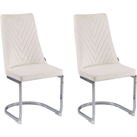 Set of 2 Velvet Dining Chairs Armless High Back Cantilever Chairs Off-White Altoona
