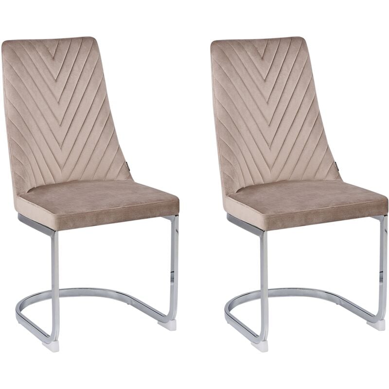 Set of 2 Velvet Dining Chairs Armless High Back Cantilever Chairs Beige Altoona