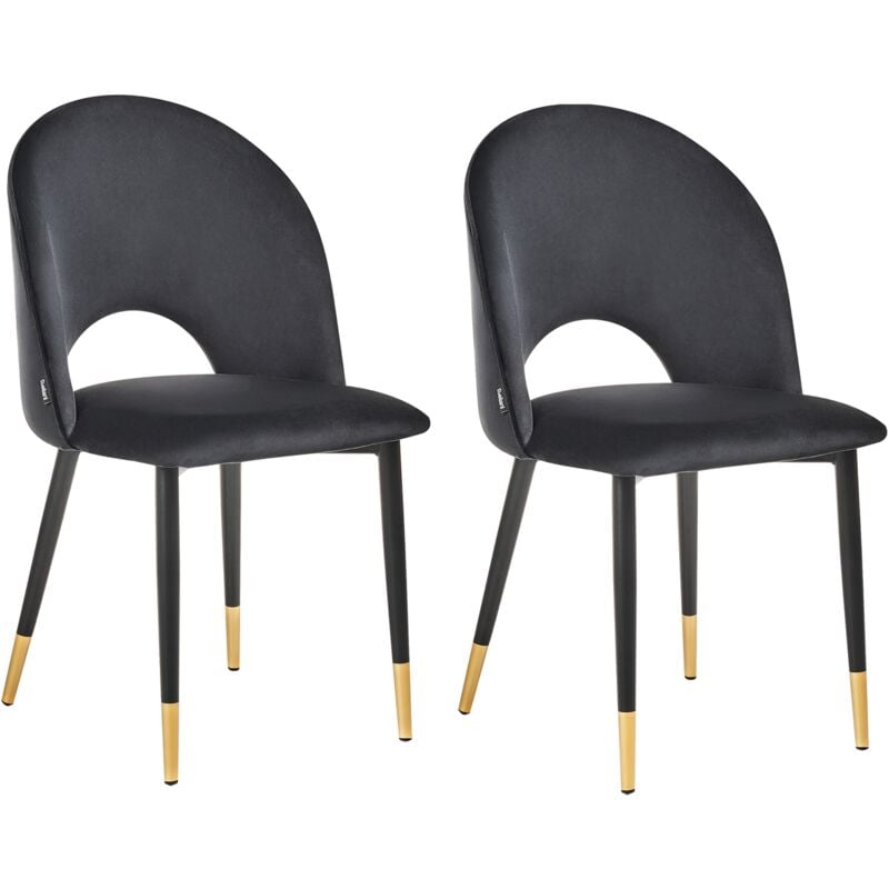 Beliani - Set of 2 Velvet Dining Chairs Retro Glamour Black with Black Legs Magalia