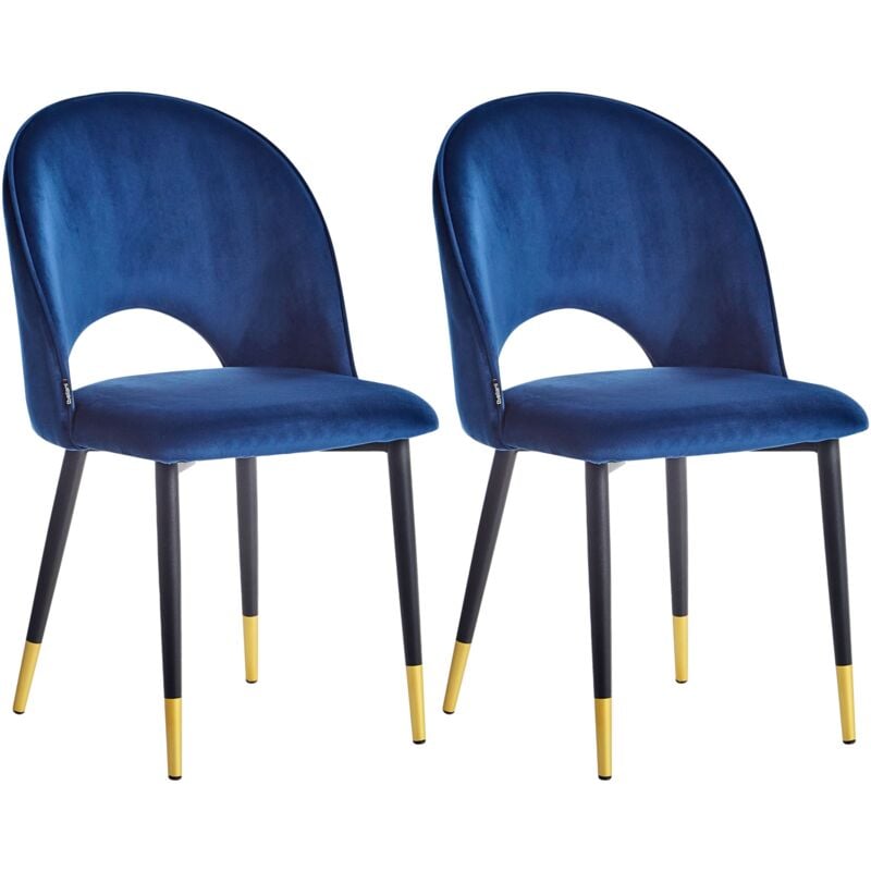 Set of 2 Velvet Dining Chairs Retro Glamour Blue with Black Legs Magalia