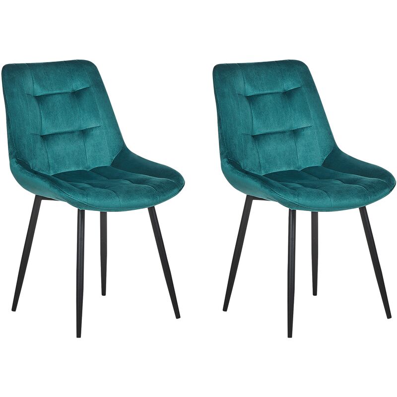 Set of 2 Modern Velvet Dining Chairs Powder Coated Iron Black Legs Blue Melrose