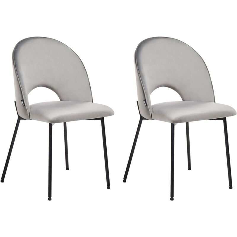 Set of 2 Grey Velvet Dining Chairs Retro Glam Black Legs Covelo