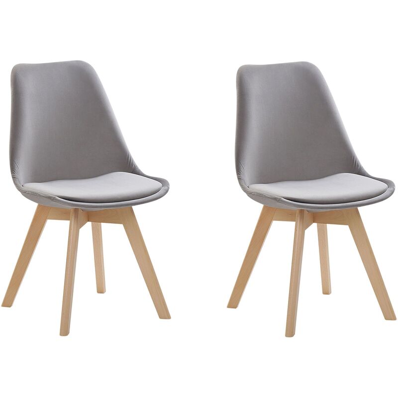 Set of 2 Modern Dining Chairs Velvet Upholstery Wooden Legs Grey Dakota ii