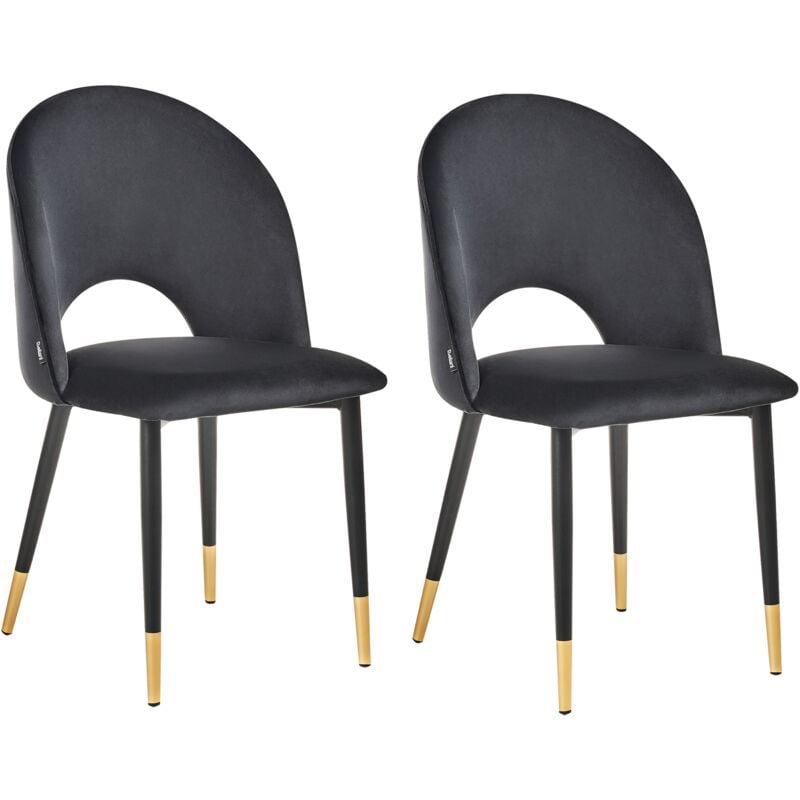 Set of 2 Velvet Dining Chairs Retro Glamour Black with Black Legs Magalia