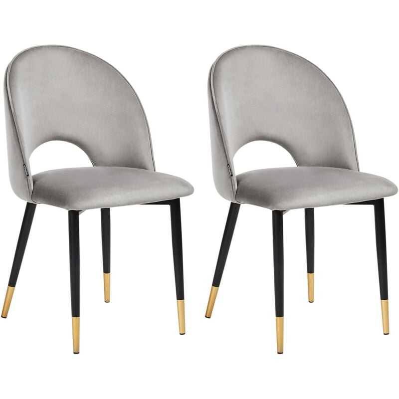 Beliani - Set of 2 Velvet Dining Chairs Retro Glamour Grey with Black Legs Magalia