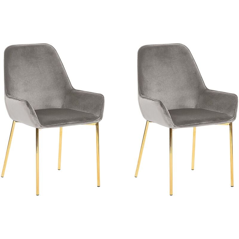 Beliani - Set of 2 Dining Chairs Grey Velvet Fabric Gold Metal Legs Loverna