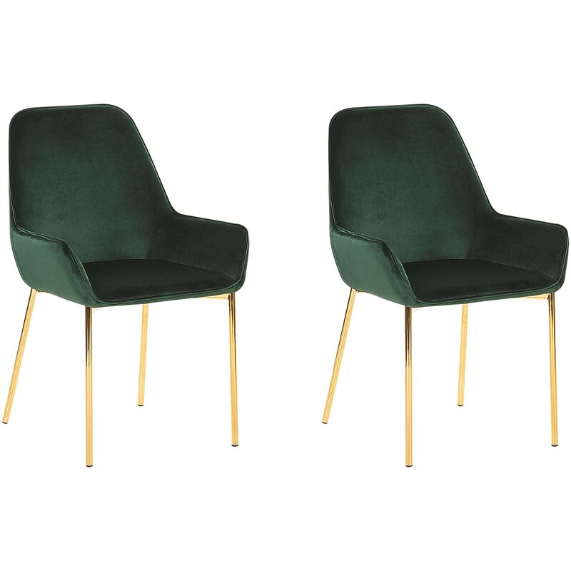 Set of 2 Dining Chairs Green Velvet Fabric Gold Metal Legs Loverna ii
