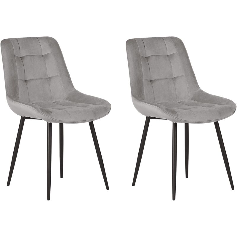 Set of 2 Modern Velvet Dining Chairs Powder Coated Iron Black Legs Grey Melrose