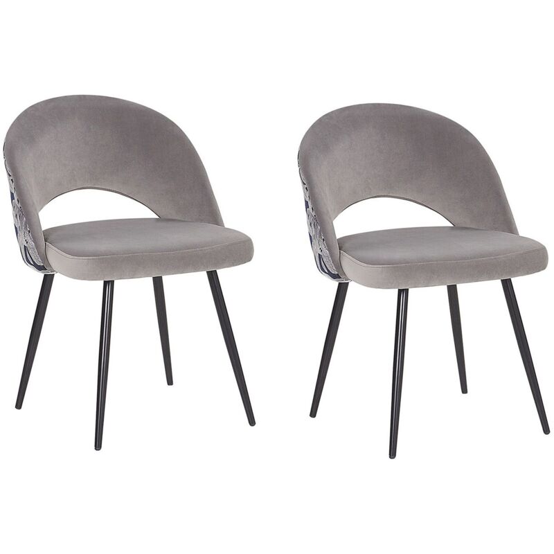 Beliani Set Of 2 Vintage Velvet Dining Chairs Metal Legs Floral Pattern Grey Vivian