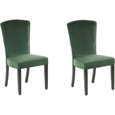 main image of "Set of 2 Velvet Dining Chairs High Back Silver Nailhead Trim Green Piseco"