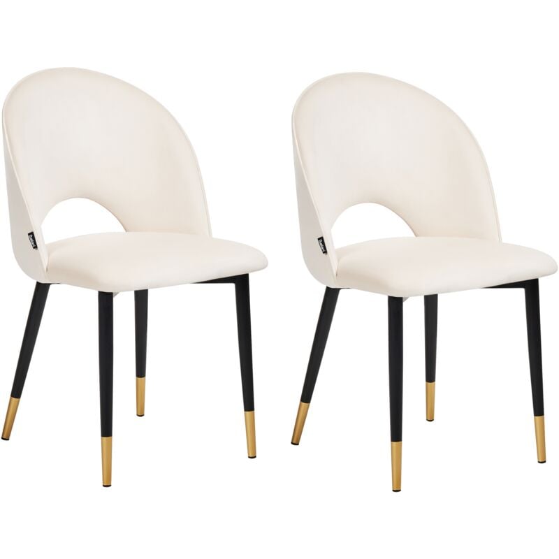 Beliani - Set of 2 Velvet Dining Chairs Retro Glamour Beige with Black Legs Magalia