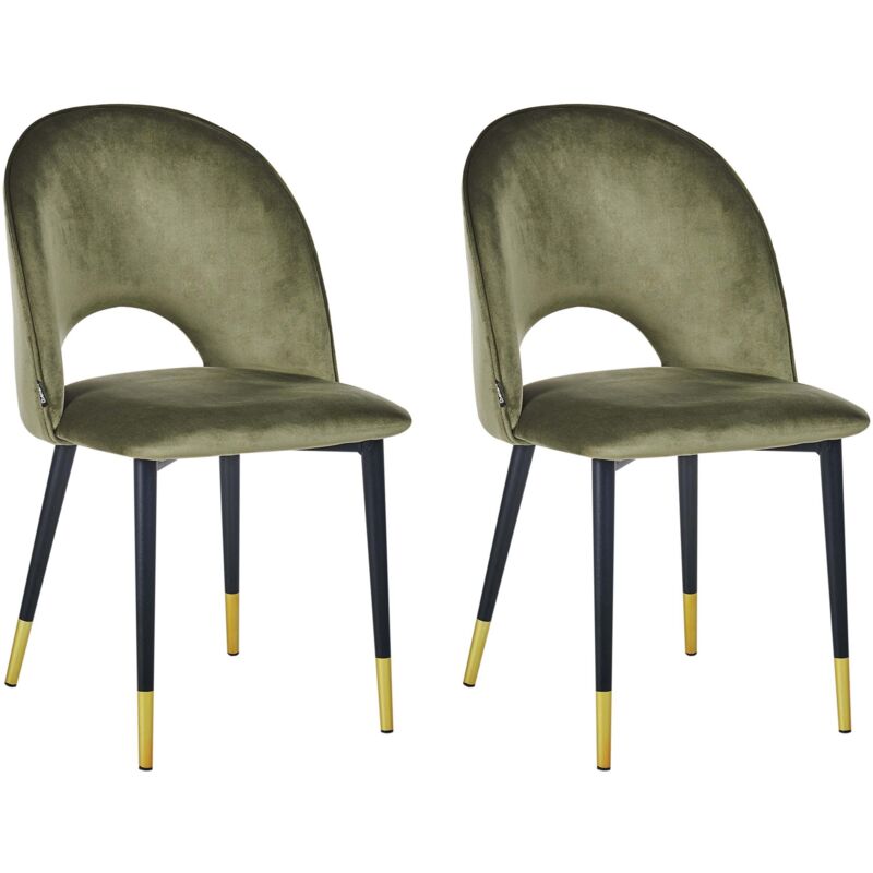 Beliani - Set Of 2 Velvet Dining Chairs Retro Glamour Black Legs Olive Green Magalia