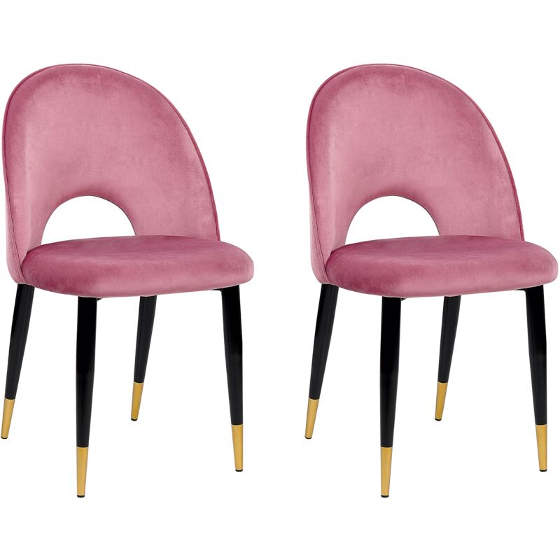 Beliani - Set of 2 Velvet Dining Chairs Retro Glamour Pink with Black Legs Magalia