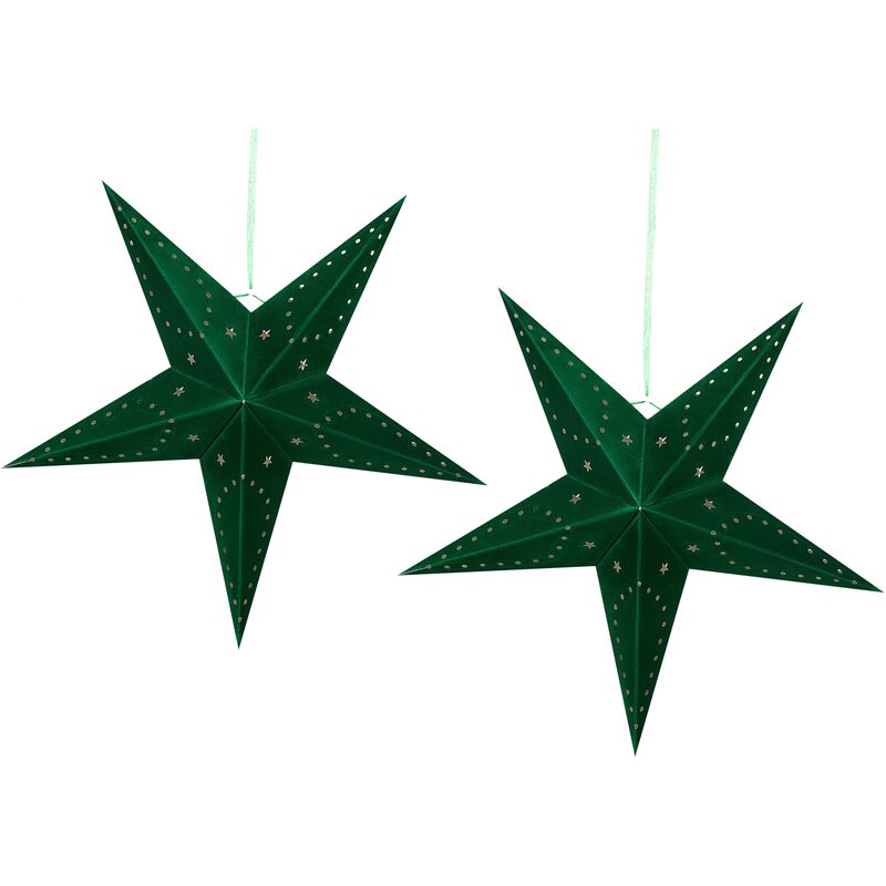 Set of 2 Velvet Paper led Stars Hanging Christmas Decor 60 cm Green Motti - Green