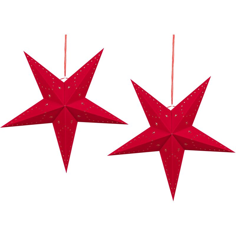 Set of 2 Velvet Paper led Stars Hanging Christmas Decor 60 cm Red Motti - Red