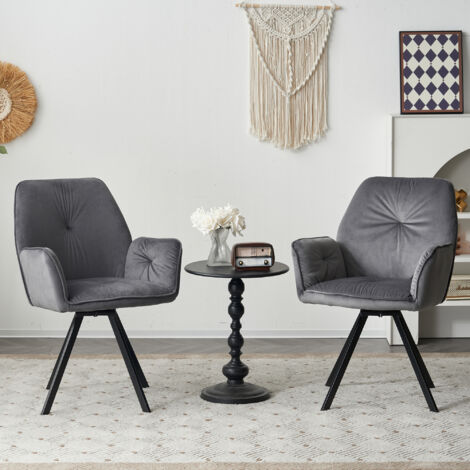 Grey Tufted Velvet Barrel Swivel Accent Chair