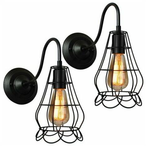 Set of 2 Vintage Industrial Wall Lights Indoor Metal Cage Black Iron Pendant Lamp for Living Room Bedroom Cafe Bar