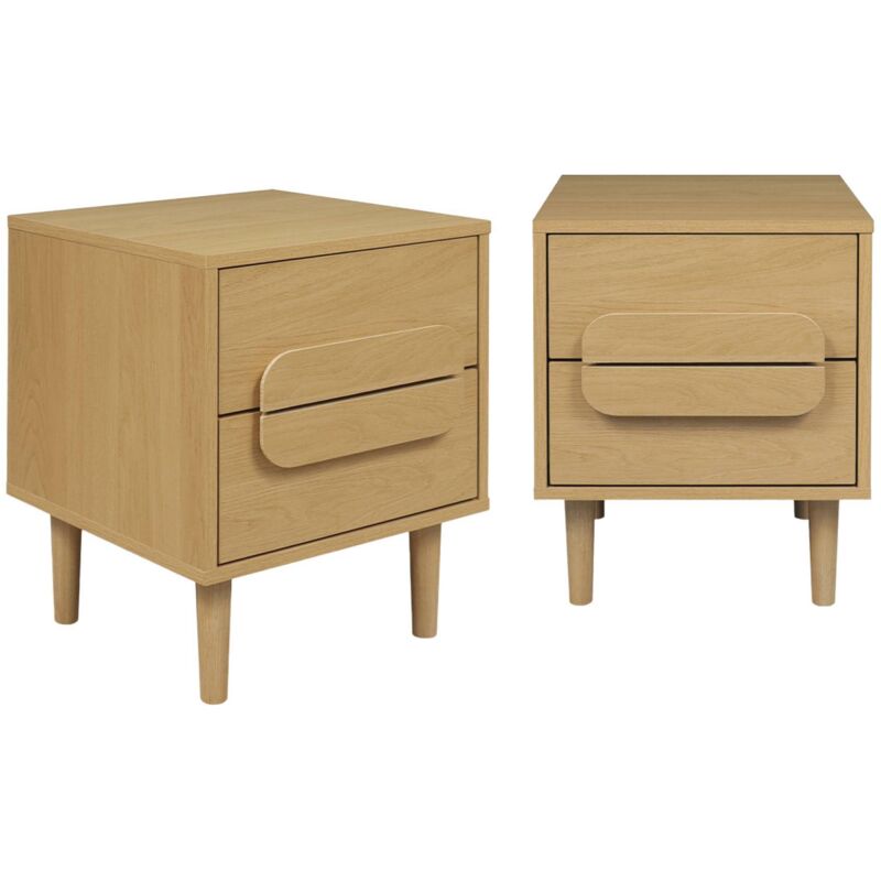 Sweeek Set Of 2 Vintage Oak Wood Effect Bedside Tables With 2 Drawers, Juliana 40x40x50 Cm