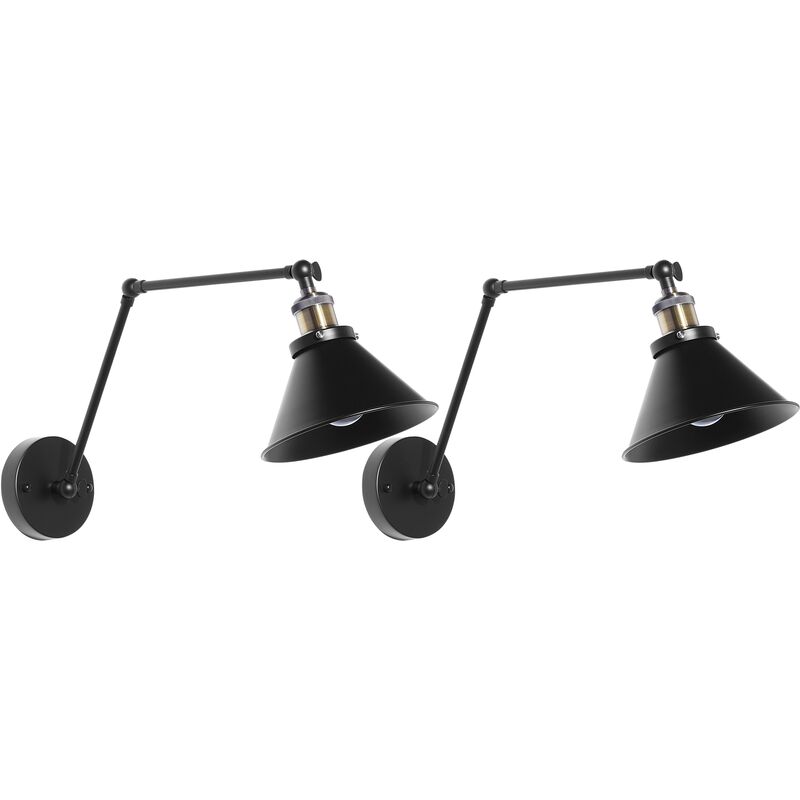 Set of 2 Wall Lamps Metal Shade Adjustable Swing Arm Black Narva - Black