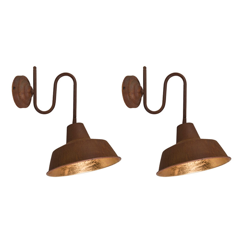Set of 2 wall lamps rust with gold interior - Factory - Brown-Rust
