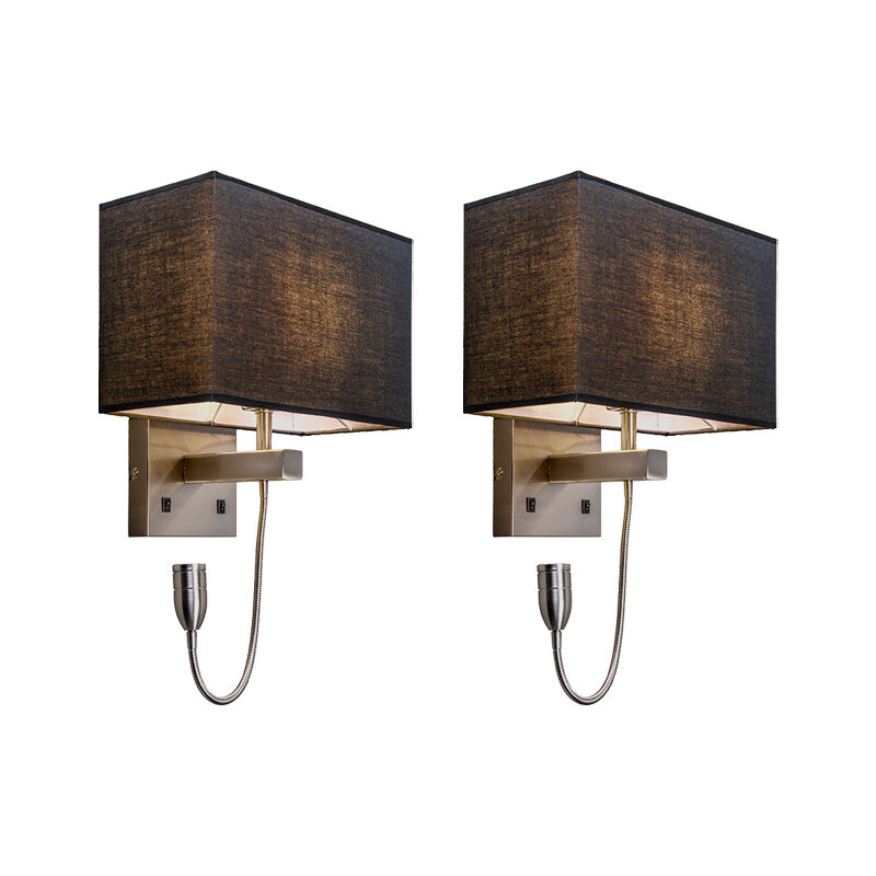 Set of 2 Wall Lamps Steel with Lampshade, Reading Arm Incl. led - Bergamo