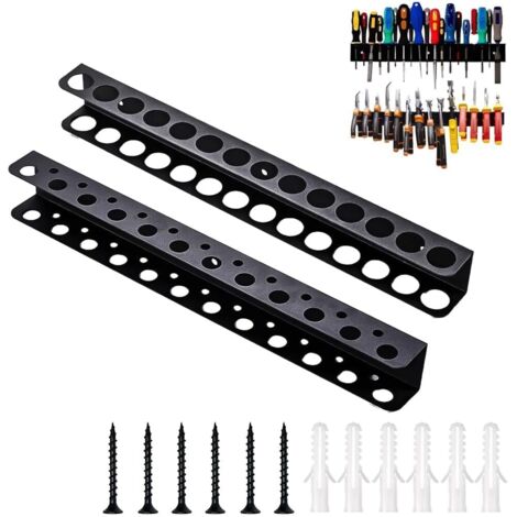Set of 2 wall-mounted metal tool holders, with 14 and 23 holes, for pliers, screwdrivers, and other tools wall organizer for garage, workbench, and metal tool wall