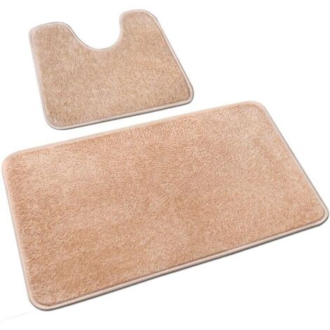 Set of 2 washable, non-slip microfiber bath mats for bathroom and toilet, beige, 40 x 60 cm + 50 x 40 cm