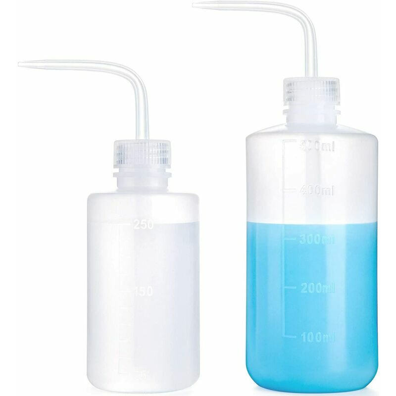 Set of 2 Watering Cans, 250ml and 500ml Succulent Watering Can Plant Flower Squeeze Plastic Bottle Bend Mouth Safety Wash Bottle, Small and Medium,
