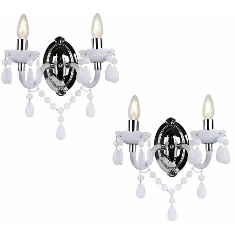 Set of 2 White Acrylic and Chrome Marie Therese Style 2 x 40W Wall Light