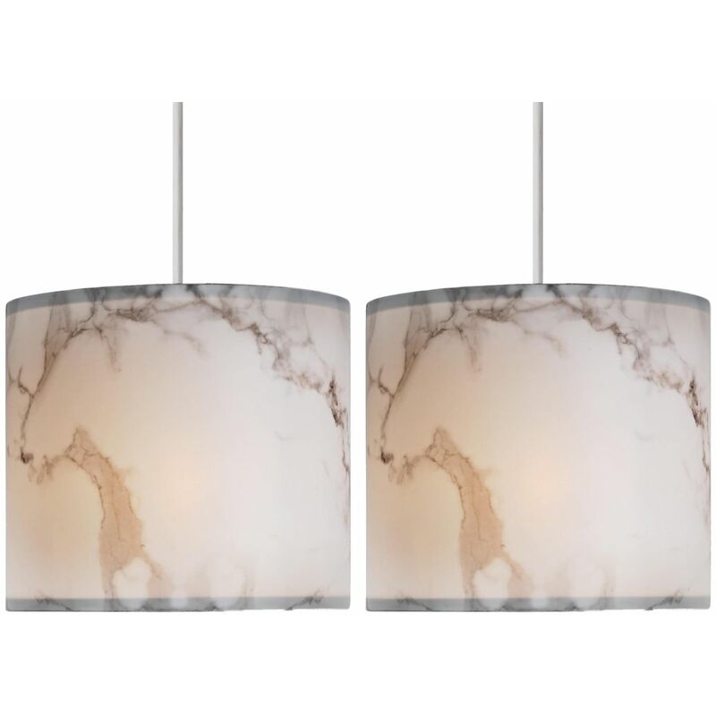 First Choice Lighting - Set of 2 White Marble Print Ceiling Light Shades