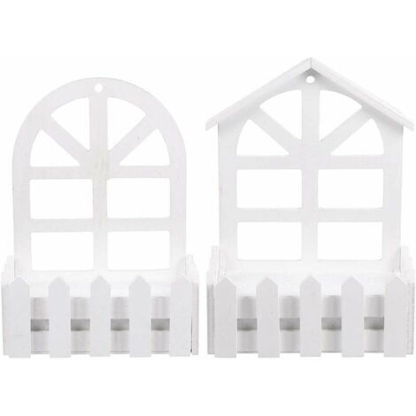 Set of 2 White Wall Planters for Wooden Hanging Planters Wall Mounted Plant Holder Staircase for Indoor Outdoor Vertical Garden Living Room Decoration