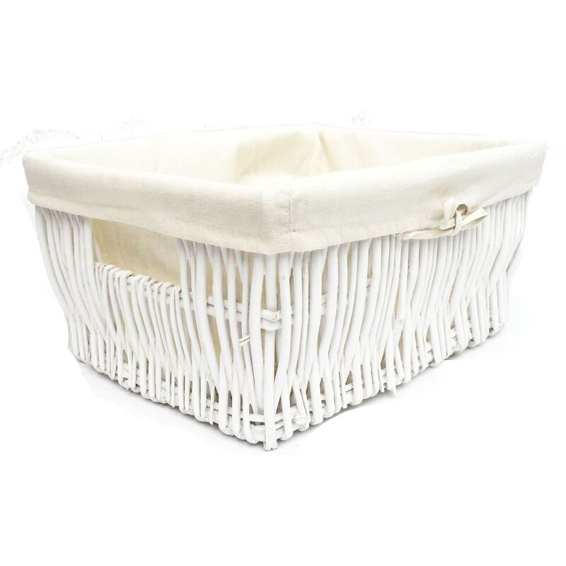 SET OF 2 Wider Large Big Deep Lined Kitchen Wicker Storage Basket Xmas Hamper Basket [White,Set of 2 Medium 41x28x18cm]