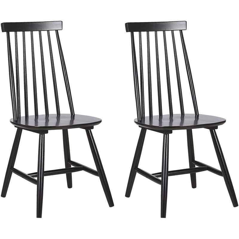 Beliani - Set of 2 Modern Dining Chairs Solid Wood Black Slatted Backrest Burbank