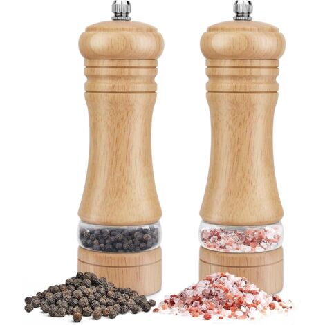 Set of 2 Wooden Salt and Pepper Shakers, Adjustable with Ceramic Spice Grinder, 6"