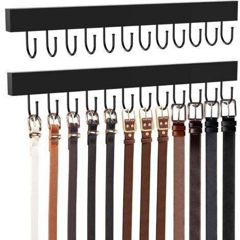 Set of 2 wooden wall hangers with 24 metal hooks, 360° rotation, large capacity, black