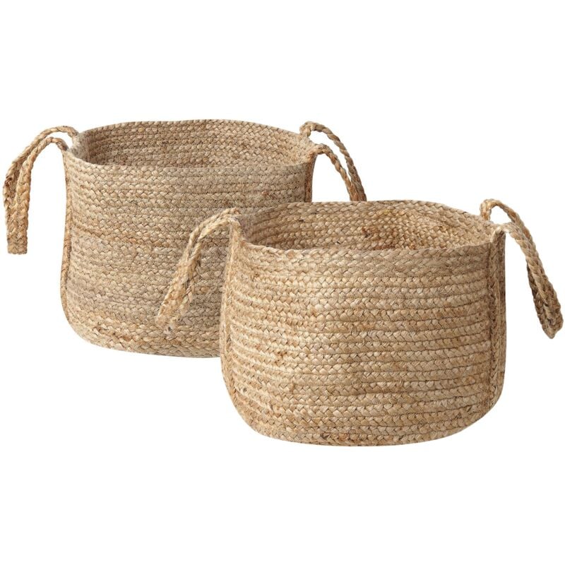 Set of 2 Woven Jute Storage Laundry Basket Container Bin Set Natural Kornak