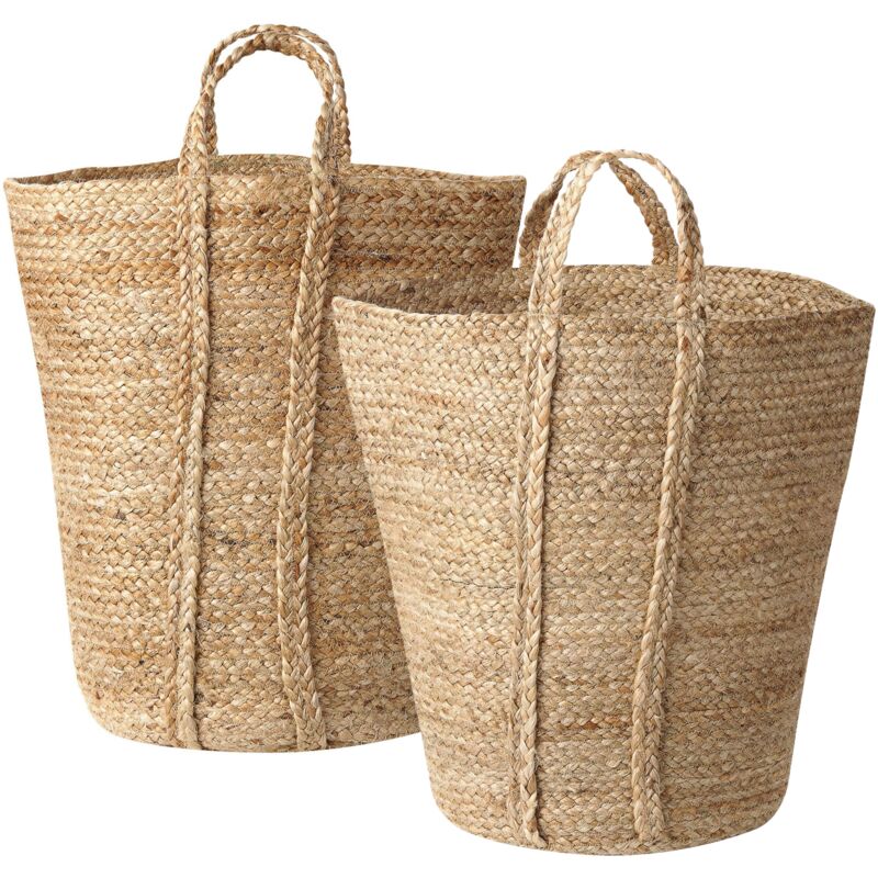 Set of 2 Woven Jute Storage Laundry Basket Container Bin Set Natural Ornach