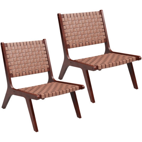Set of 2 Woven Leather Accent Chair Modern Lounge Chair Armless Side Chair